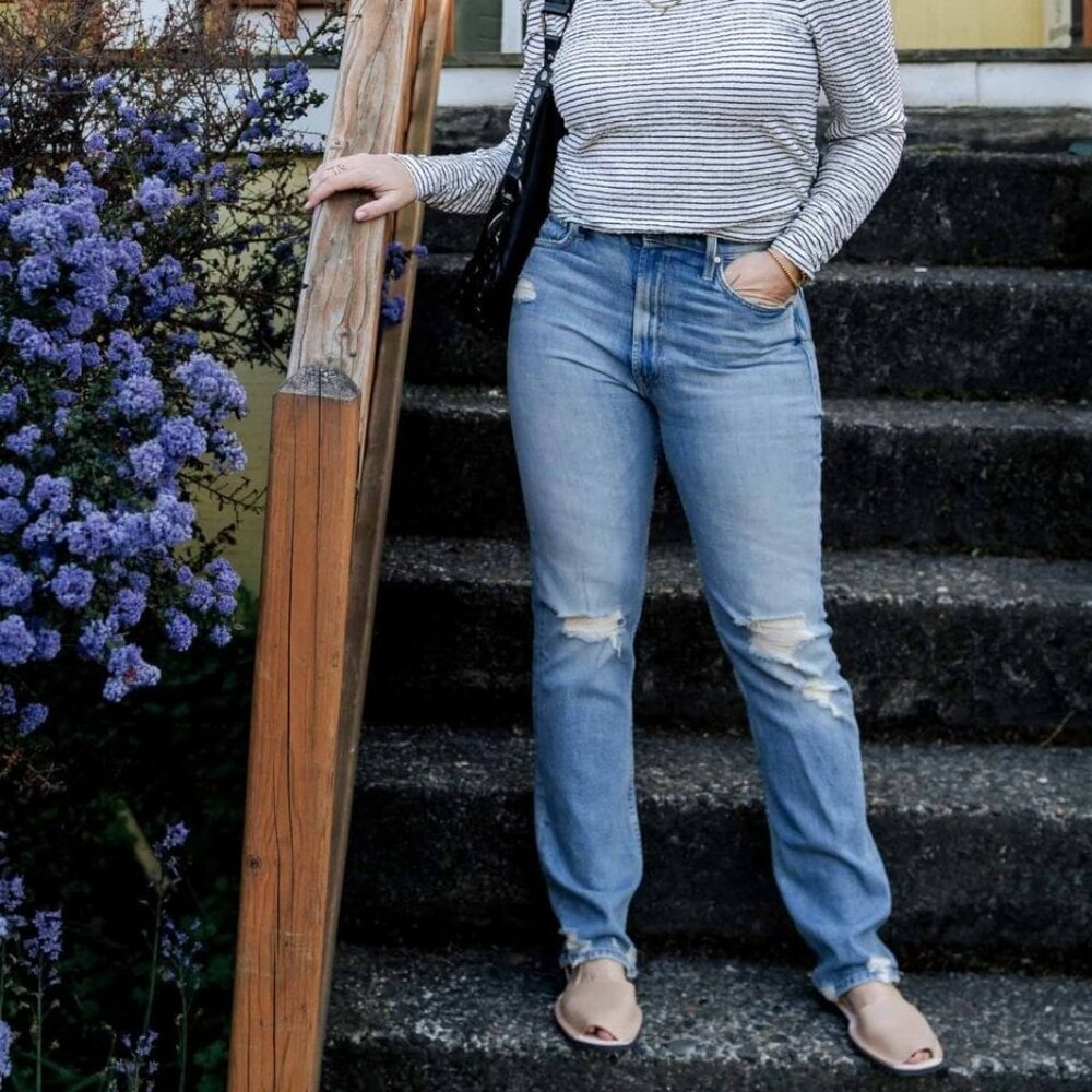 MOTHER Faded Blue Straight Leg Jeans